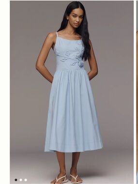 moon river light blue 3d floral applique midi summer sun dress size small NEW